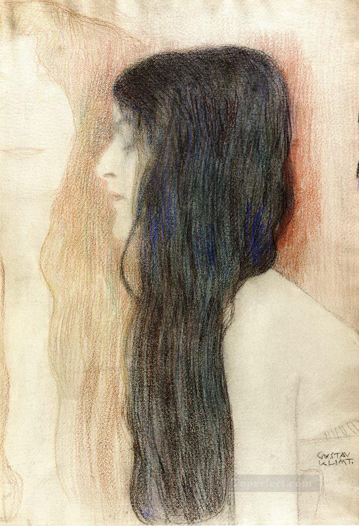 Chica de pelo largo con boceto de Desnudo Veritas Gustav Klimt Pintura al óleo